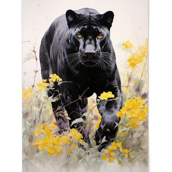 Watercolor Black Jaguar Wall Art Print Unframed - Majestic Jungle Elegance - Picture 3 of 6